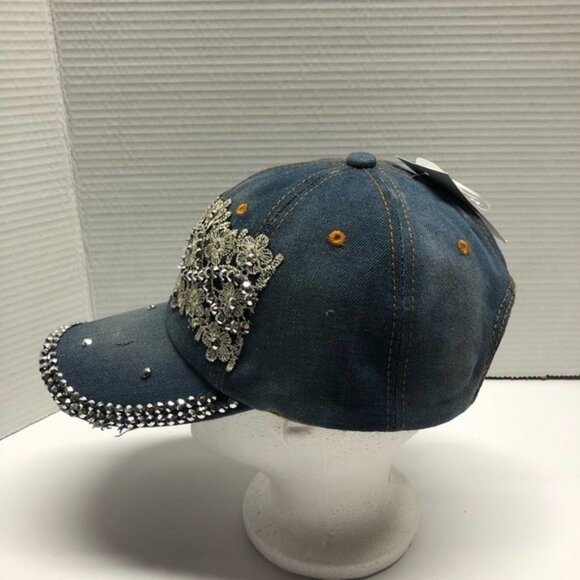 NWT Capelli New York denim rhinestone lace ball cap - Picture 7 of 12